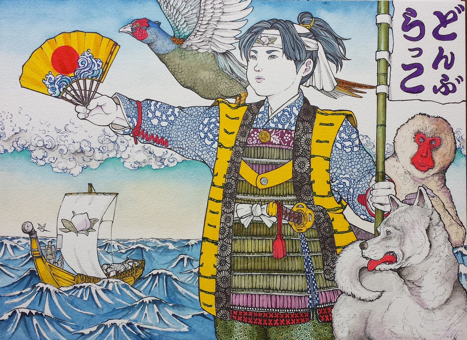 illustration traditionnelle de momotaro